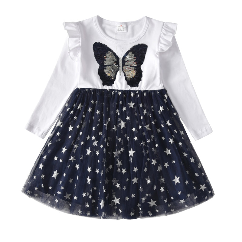 VIKITA Kids Party Dress for Girl Children Sequined Dresses Girls Star Dress Toddlers Casual Dresses Children Autumn Costumes