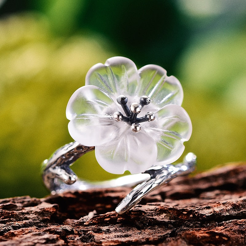 Lotus Fun, Plata de Ley 925 auténtica, piedras preciosas naturales, joyería fina, flor bonita bajo la lluvia, anillo, anillos abiertos para mujer, accesorios