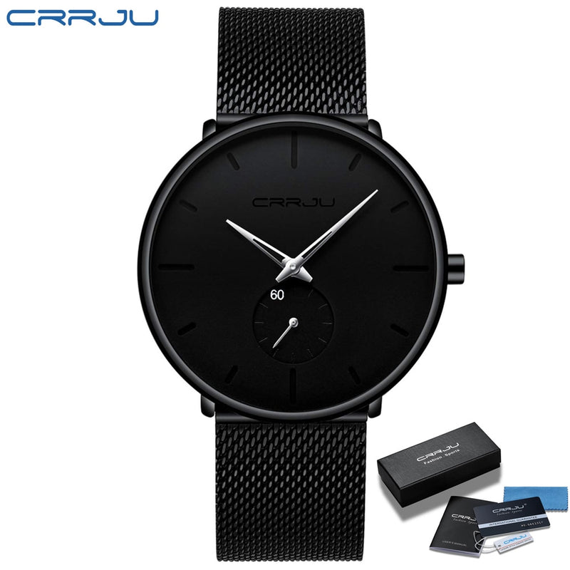 CRRJU Relojes para hombre Ultrafino Minimalista Impermeable - Reloj de pulsera de moda para hombre Vestido unisex con banda de malla de acero inoxidable