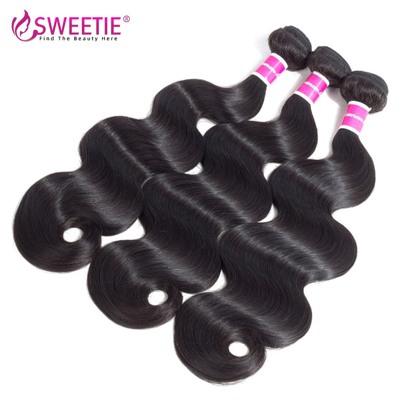 Sweetie Hair Brazilian Body Wave 4/ 3 Bundles With Closure 100% Human Hair Bundles With Lace Closure 4pcs/lot Non-Remy Hair Weft