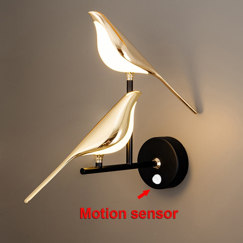 Lámpara de pared LED moderna y sencilla, modelo de pájaro Urraca, candelabro de luz, iluminación interior, hogar, cocina, dormitorio, sala de estar