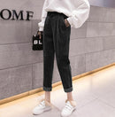 Casual Streetwear Harem Pants Women Autumn Winter Loose Elastic Waist Corduroy Ladies Trousers Harajuku Velvet Warm Pants Female
