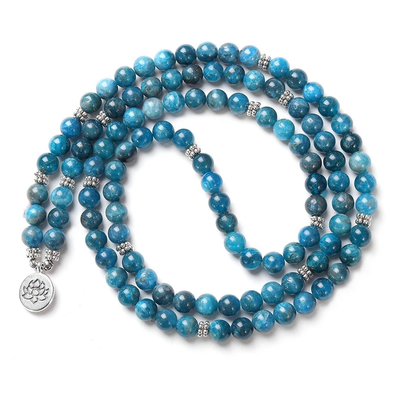 Piedra Natural mujeres hombres 108 Mala apatita con Lotus OM Buda encanto Yoga pulsera o collar joyería Natural