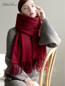 100% Wool Scarf Women Thickening Cashmere Winter Scars Shawls Fashion  Female Pashmina Scarves Oversized Keep Warm Warps 300g
