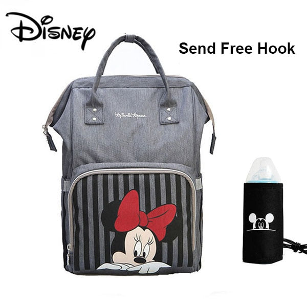 Mochila clásica de Disney para pañales de bebé de la serie Mickey Minnine con bolsa de momia USB para viajes, bolsas de pañales de maternidad de gran capacidad