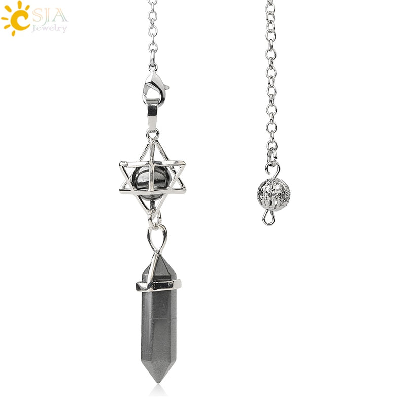 CSJA Natural Stone Quartz Pendulum for Dowsing Divination Hexagonal Crystal Merkaba Esotericism Shuttle Spiritual Pendulo G517