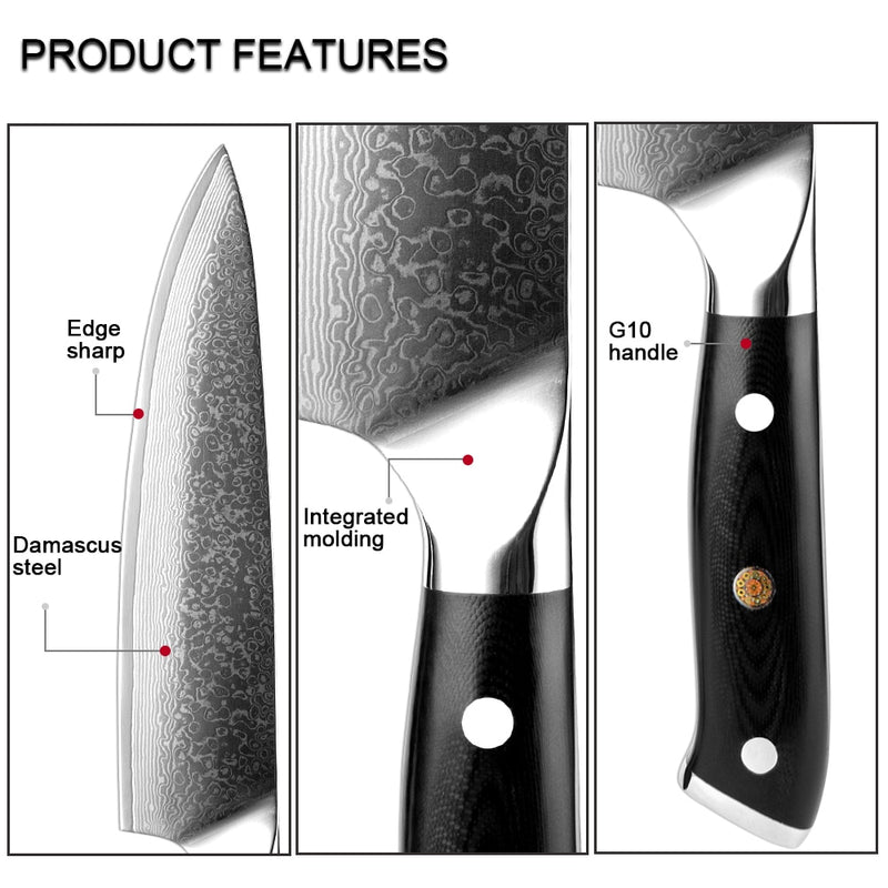 Cuchillo de cocina de acero damasco VG10 japonés de calidad, mango G10 + flor de ciruelo, el mejor regalo, cuchillo de chef, cuchillo afilado, herramienta de cocina Santoku