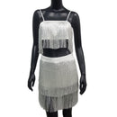 Fashion Tassel Spaghetti Strap Crop Top Mini Dress 2 Piece Set Women Sexy Camis Package Hip Dresses Party Clubwear Suits