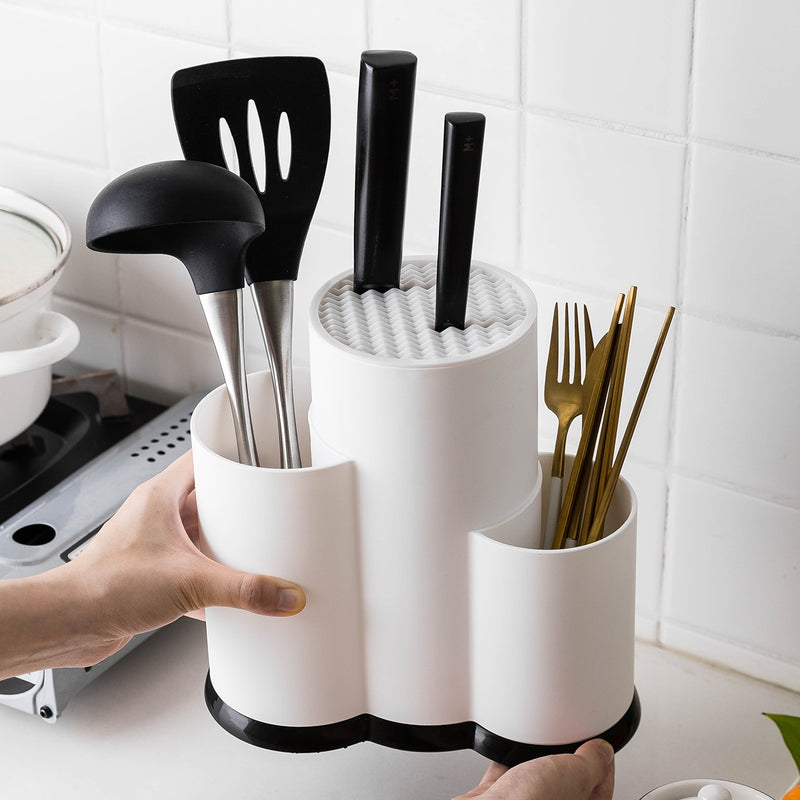 MDZF SWEETHOME Kitchen Multi-Function Utensil Holder Knife Block PP Flatware Set Drainer Storage Box Cooking Tool Organizer Rack