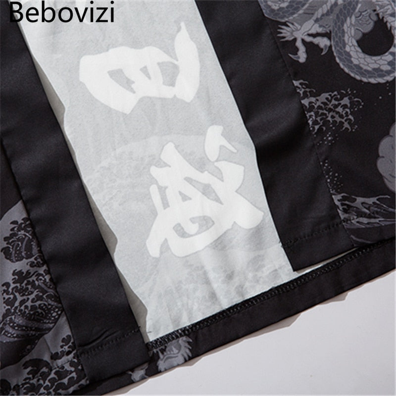 Bebovizi Drachendruck Yukata Männer Frauen Mode Strickjacke Lose Bluse Haori Obi Asiatische Kleidung Harajuku Japanischer Cosplay Kimono