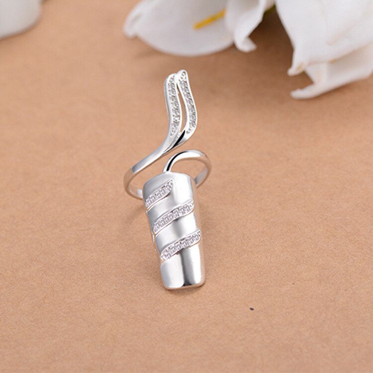 New Fashion Creative Opening Ring Flower Crystal Female Nail Cover Ring Set Jewelry Bridal Wedding Ring Wholesale