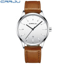 Mens Watches CRRJU Full Steel Casual Waterproof Watch for Man Leather Quartz Watch Men's Dress Calendar Watch Relogio Masculino