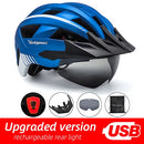 Victgoal Bicycle Helmet LED Moutain Road USB Rechargeable Light Cycling Helmet For Man Sun Visor Goggles Men MTB Bike Headgear