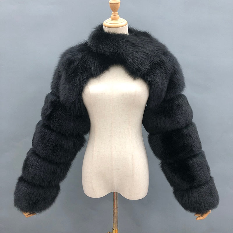 Fur Sleeve Women Fashion Luxury Real Fox Fur Coat Single Sleeve New Arrival