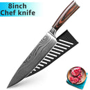 Kitchen Knife 1-9pcs Chef Knives 7CR17 440C High Carbon Stainless Steel Damascus Drawing Gyuto Cleaver Set Slicer Santoku Knife