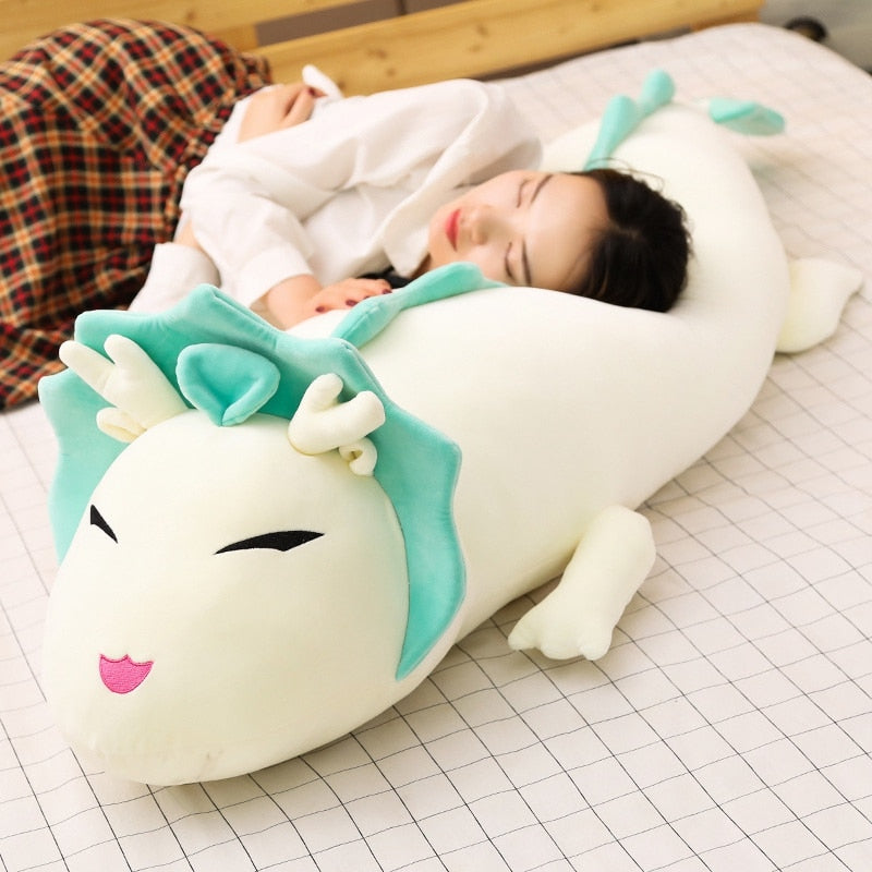 80cm-120cm Cute Long Dragon Plush Toy Soft Cartoon Animal Three Colors Dinosaur Stuffed Doll Sleeping Pillow Cushion Best Gifts