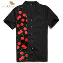SISHION L-2XL  Men Shirt ST110 Short Sleeve Black Red Rockabilly Cotton Casual Bowling Shirts for Men camisa masculina