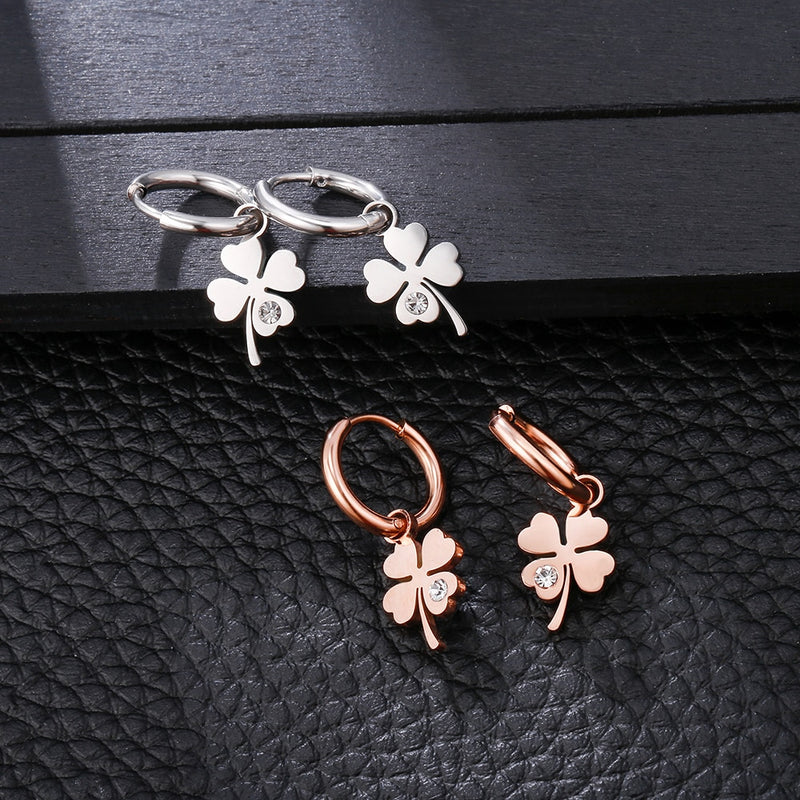 New Four Leaf Clover Earrings for Women Gold Silver Plated Hoops Earrings 2021 Trend Stainless Steel Jewelry Free Shipping
