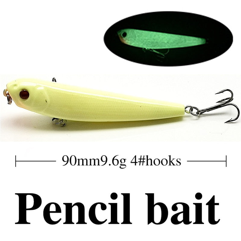 Hard/Luminous/Fake/Artificial Bait Kit Wobbler Tackle Box Minnow Popper Crank Pencil Vib Winter 5PCS Night Fishing Lures Set