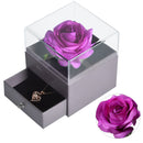 Mothers Day Natural Eternal Rose Jewelry Box /w 100 Languages Love Necklace Preserved Flowers Proposal Ring Case Gifts for Her