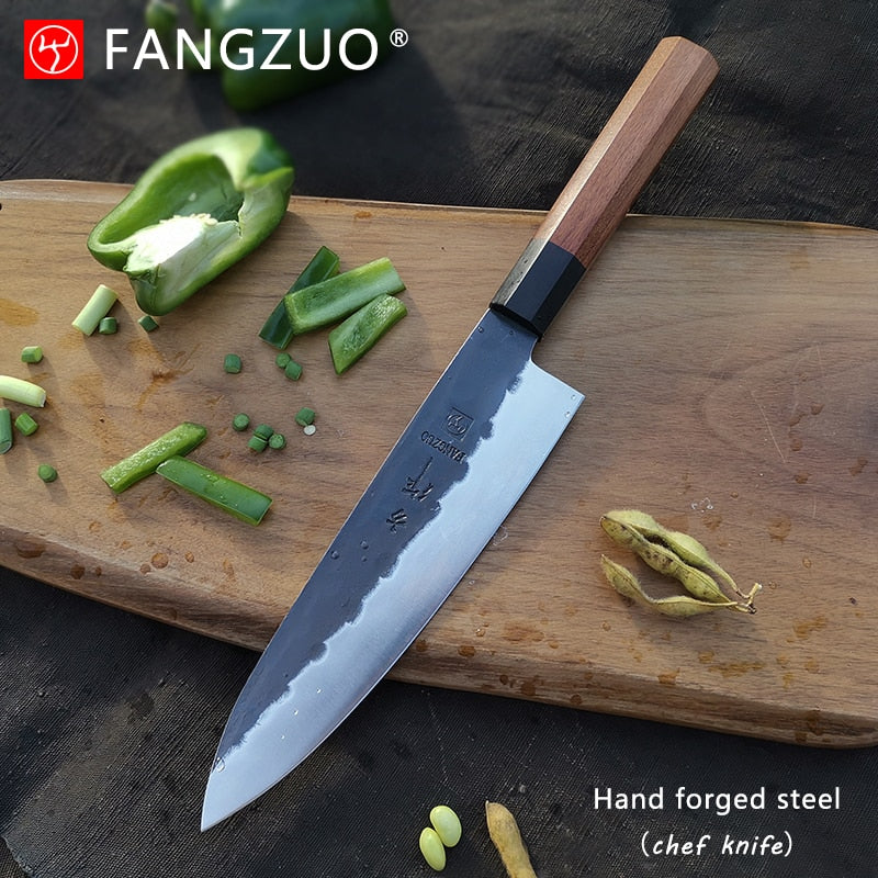 Cuchillos de cocina japoneses FANGZUO, cuchillo de acero inoxidable de alto carbono forjado, cuchillo de cocina afilado Santoku, herramienta para cortar cuchillos de utilidad