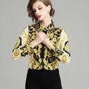 Summer Women Slim Blouses Tops Baroque Print Runway Long Sleeve Shirt Ladies Collar Elegant Vintage Office Shirts Work Wear