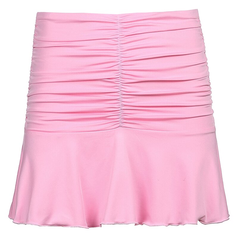 Sweetown Preppy Style Ruched Pleated Skirts Woman High Waist Casual 90s Mini Skirt Lady Trendy 2020 Summer Beachwear White