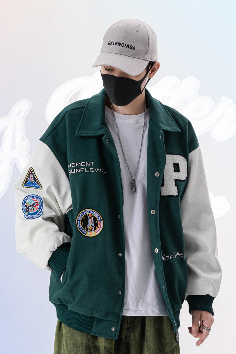 2020 College Style Hot Single Breasted Spliced Letter Brand Clothing Bomber Jacket Men Loose Baseball Uniform Female Winter Coat