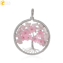 CSJA Tree of Life Pendant Necklace Natural Stone Silver Color Wire Wrap Quartz Crystal Chip Bead Flower Reiki Jewelry Women G306