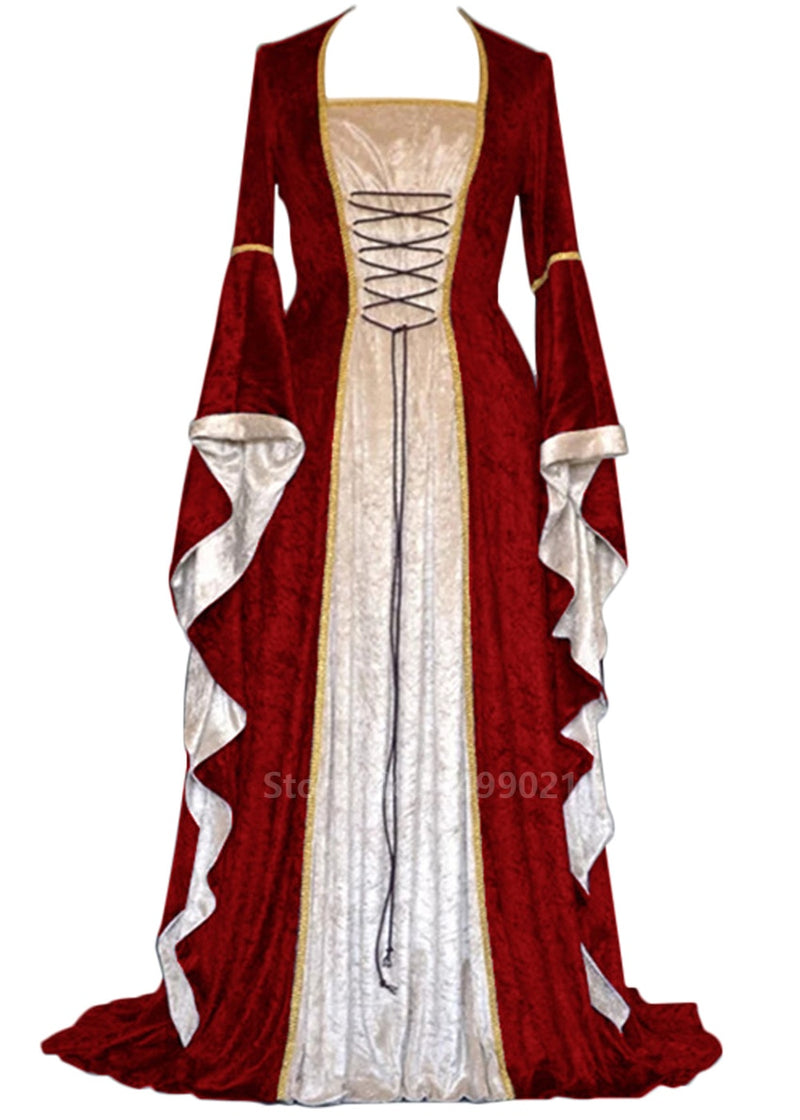 Halloween Frauen Europäische Mittelalterliche Retro Hofprinzessin Cosplay Kostüm Langes Kleid Elegante Hexe Quadratischer Kragen Maskeradeabnutzung