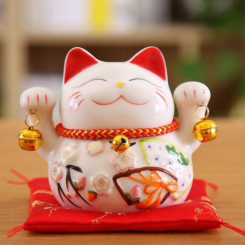 5 Zoll Maneki Neko Glückskatze Ornament Keramik Glückskatze Statue Home Dekoratives Geschenk Feng Shui winkendes Katzensparschwein