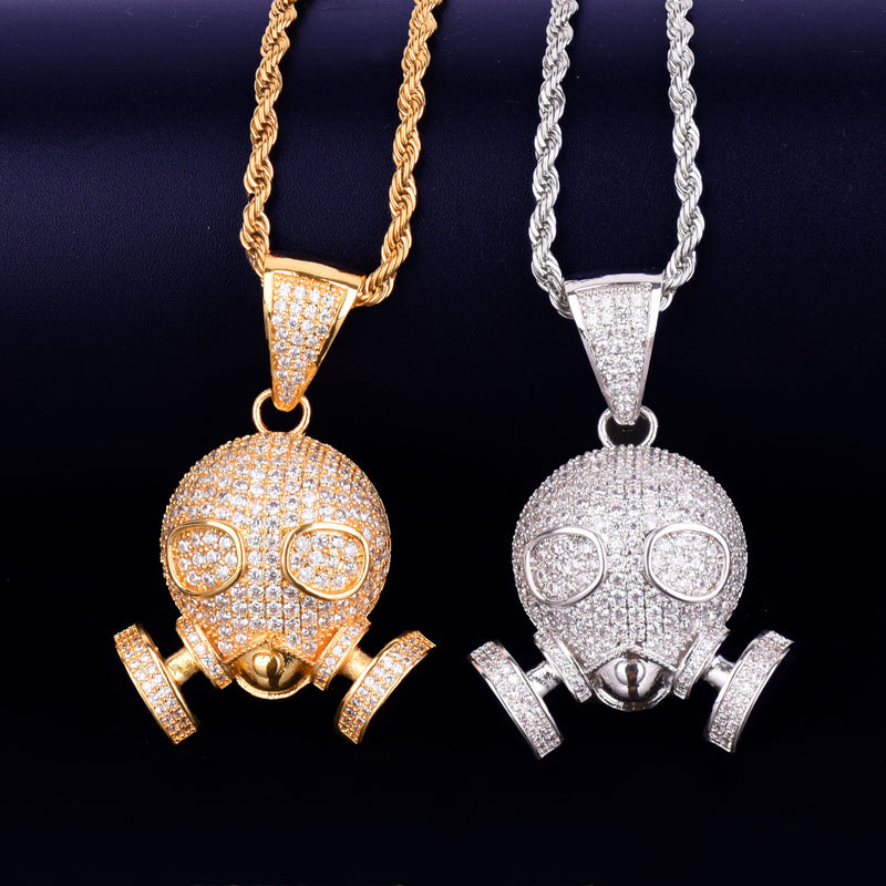 Skull Mask Pendant Necklace  Gold Color Plated Charm AAAA Cubic Zircon Men's Hip Hop Rock Jewelry