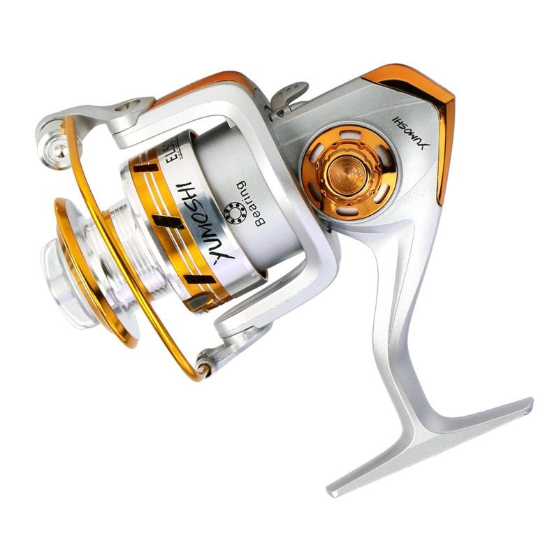 Carrete de pesca de rueda giratoria izquierda y derecha intercambiable con brazo basculante de metal de copa de alambre de la serie EL blanco y plateado de la marca 2020 GLS