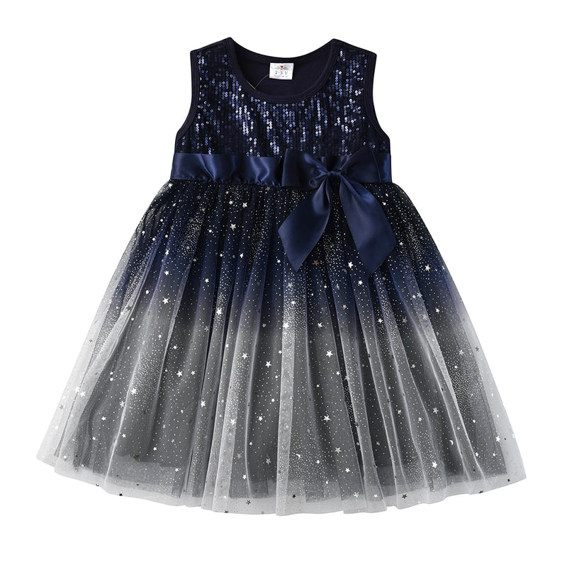 VIKITA Girls Dress Summer Kids Birthday Party Prom Dresses Kids Sequins Vestidos Kids Elegant Sleeveless Dress Girls Clothing