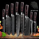 Stainless Steel Chef Knife Set with Knife Cover Case Sheath 8 Pcs  Cleaver Slicing Damascus Veins  Survive  Kitchen Knives Set