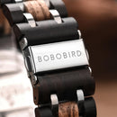 BOBO BIRD Reloj de madera para hombre Relojes de madera con estilo de lujo Cronógrafo Relojes de cuarzo Gran regalo para él Caja erkek kol saati OEM