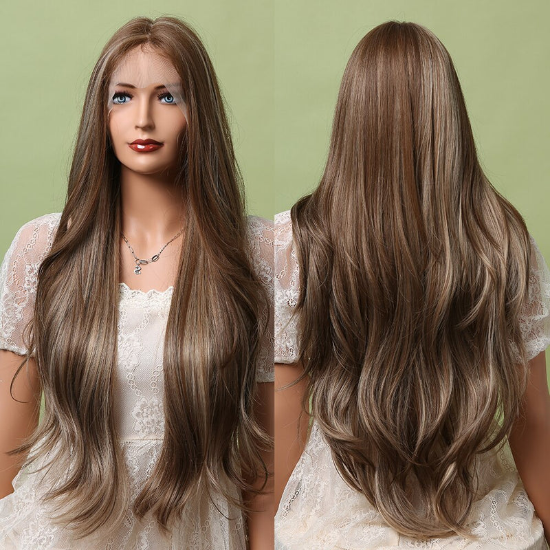 EASIHAIR Long Silky Straight Brown Blonde T Part Lace Wigs with Baby Hair High Density Heat Resistant Synthetic Wigs for Women