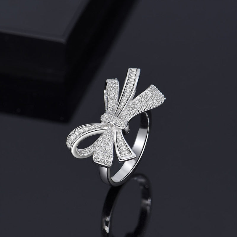 OEVAS 100% Plata de Ley 925 brillante alto carbono diamante lazo conjunto de joyería fina boda pendientes anillos collares