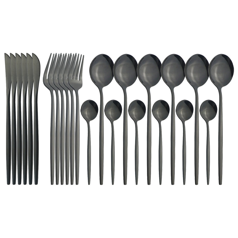 24Pcs/Set Stainless Steel Dinnerware Set Mix Gold Cutlery Set Dinner Knife Fork Coffee Spoon Tableware Kitchen Silverware Sets