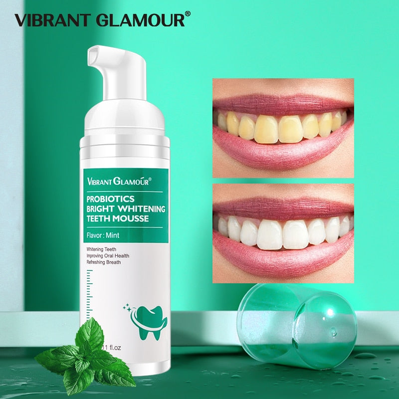 VIBRANT GLAMOUR Tooth Whitening Mousse Mint Toothpaste Remove Plaque Stains Oral Odor Bright Teeth Fresh Breath Oral Care Tool