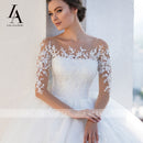 Fashion Appliques Lace Wedding Dress Beaded Long Sleeve Illusion Ball Gown Vestido De Novia Princess LelaAcra S102 Bridal Gown