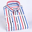 Men's Color Block Striped Wrinkle-Resistant Dress Shirt Long-Sleeve Standard-fit Hidden Button Collar Casual Pure Cotton Shirts