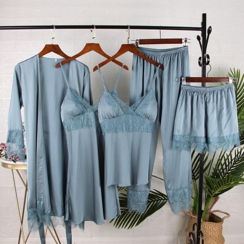 Kimono Robe Gown Women Lace Pajamas Sets Veste Polaire Suit Nightwear Bathrobe Summer Sleepwear Loose Pyjamas Pour Femme