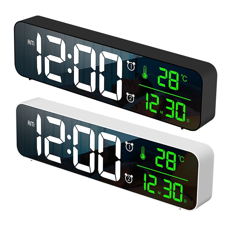 LED Digital Alarm Clocks With Snooze Digital Temp Time Music Dual Clock With USB Charger Large Digit Display Brightness Dimmer