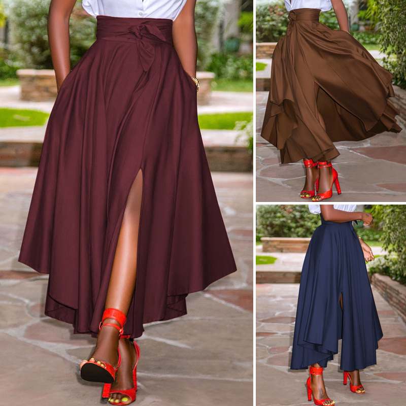 Long Maxi Skirts ZANZEA Women Skirts Summer Vintage Zipper High Waist A-line Skirt Solid Irregular Beach Skirt Faldas Saia S-