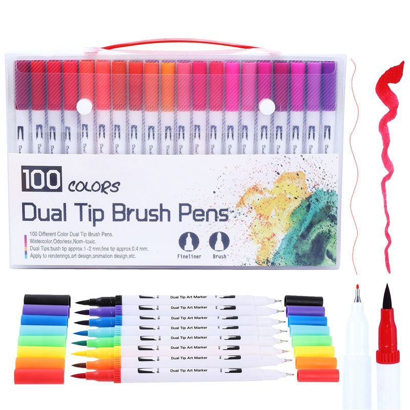 FineLiner Dual Tip Brush Art Markers Pen 12/48/72/100/120 Colores Plumas de acuarela para dibujar Pintura Caligrafía Suministros de arte