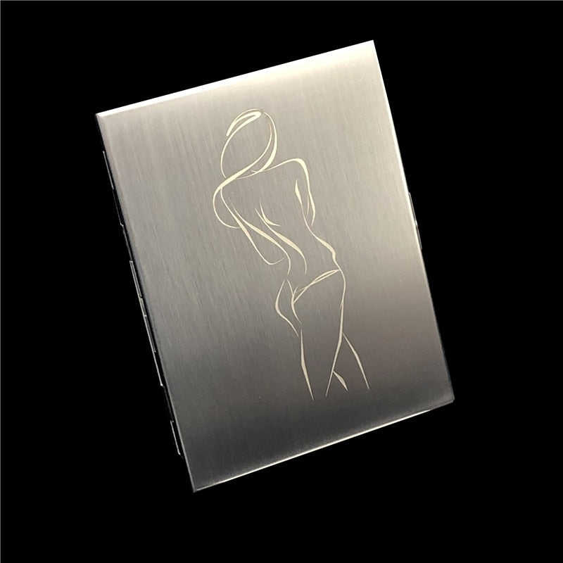 Alalinong Codex Gigas Stainless Steel Cigarette Case Ultra Thin Metal Universal Cigarette Box Wire Drawing Process Smoking Beast