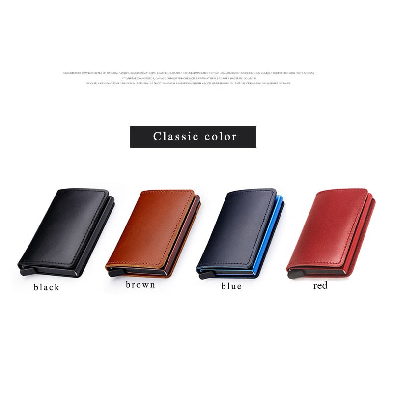 RFID Protected 100% Genuine Leather Card Holder Men Aluminum Metal Business Slim ID Credit Cardholder Mini Wallet（send 12）