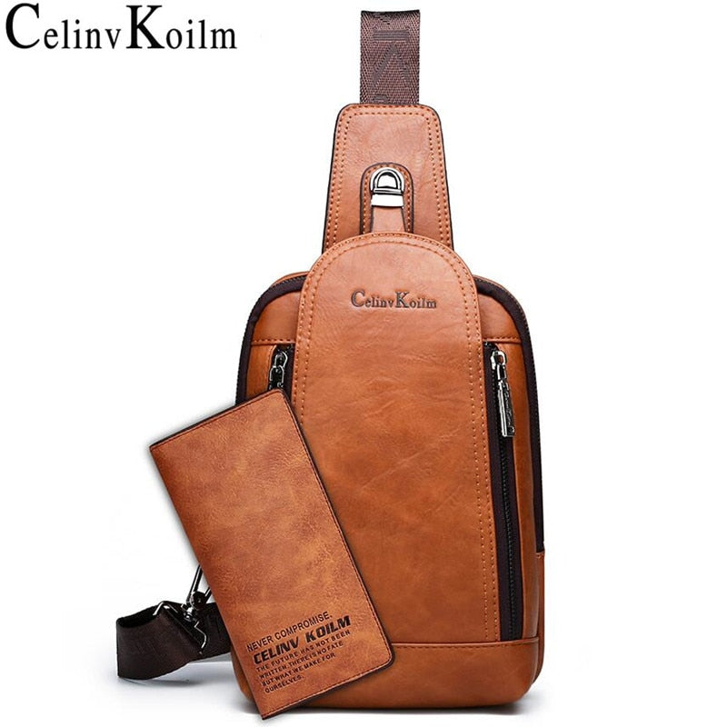 Celinv Koilm, bolso cruzado para hombre, bolso de pecho diario de gran tamaño, mochila de cuero dividido de gran capacidad de alta calidad, bolso bandolera para iPad