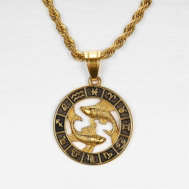 12 Sternzeichen Horoskop Anhänger Halsketten für Herren Damen Gold Widder Leo 12 Konstellationen Dropshipping Halskette Schmuck